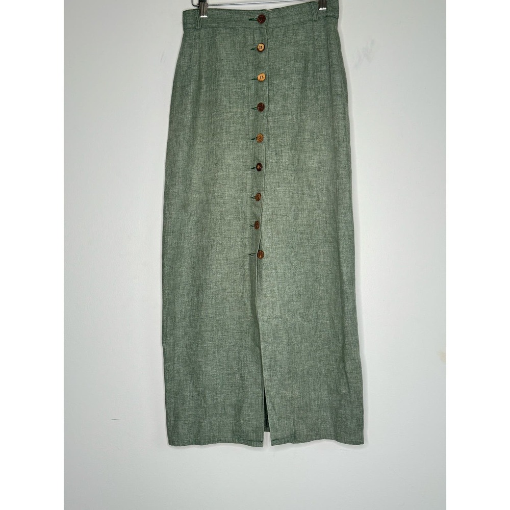 Green Vintage Italian linen long skirt